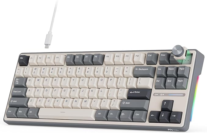 RK ROYAL KLUDGE R87 Pro Wired Mechanical Keyboard with Hot Swappable Knob 75% RGB Backlit Gaming Keyboard 88 Keys TKL Gasket Mounted with QMK/VIA and Linear Creamy Switch by RKROYALKLUDGE
