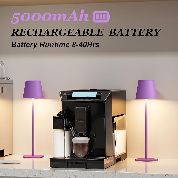 Kakanuo Cordless Table Lamp Rechargeable Purple - KK 2 Pack 5000mAH Battery Operated Lamp for Counter, 3 Color Stepless Dimming Wireless Lamp for Dining Kitchen, Outdoor Patio, Touch Control - Image 3