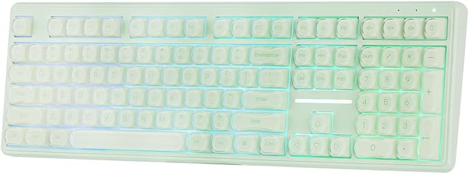 MechLands M108 100% Full Size Silent Office Keyboard with Number Pad | Wireless Creamy Membrane Keyboard with 5000mAh Battery for Office/Home/PC Game, RGB Backlight, 26-Key Rollover (Green) by MechLands