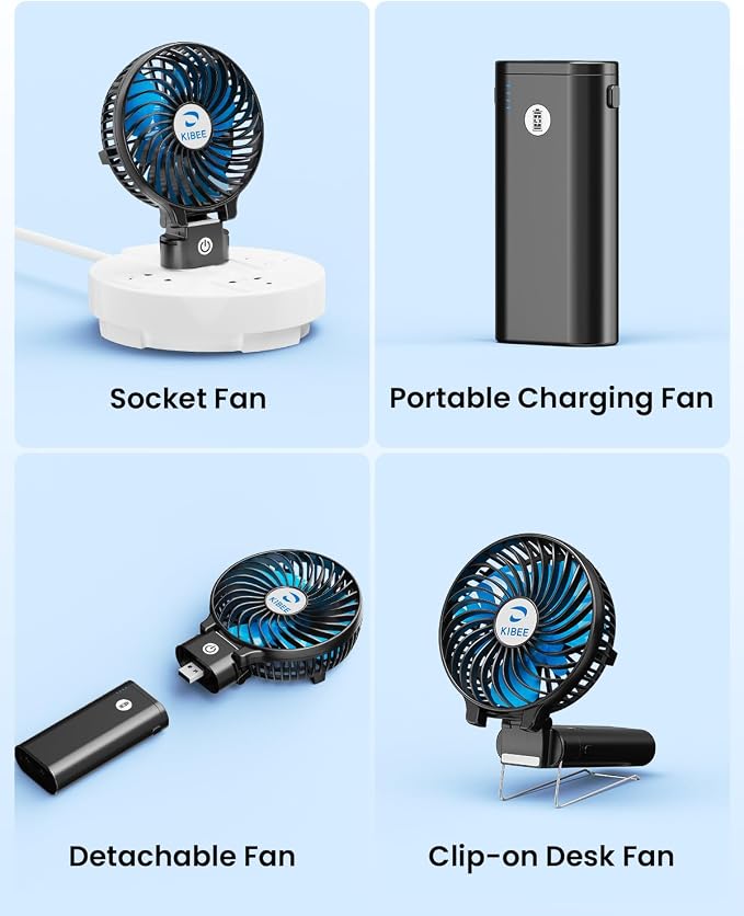 KIBEE Portable Handheld Fan, 5200mAh Rechargeable Fan with Power Bank, Up to 20H Runtime, 180° Foldable Mini Fan, 3-Speed Strong Airflow Personal Fan for Travel, Concert, Cruise, Camping - Image 4