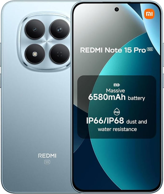 XIAOMI Redmi Note 15 Pro 5G Ai (Compatible with Tmobile Mint Tello & Global) (256GB + 8GB) NFC 6.83" 120Hz 200MP Pro AI Camera Model 25080RABDG Unlocked Dual Sim Liberado (Glacier Blue) by Xiaomi