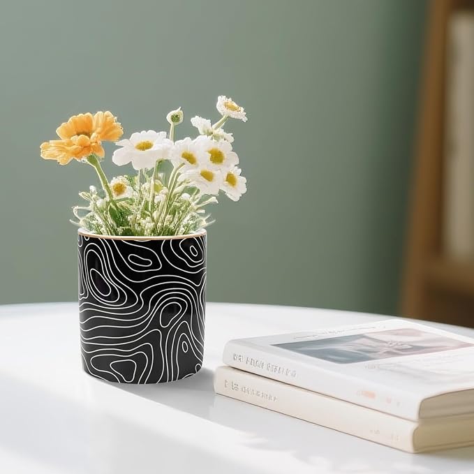 Large Capacity Pen Holder, Pencil Cup for Desk, Cute Makeup Brush Holder, Durable Ceramic Organizer Decor for College, Office, Classroom, Abstract Geometric Pattern - Image 4