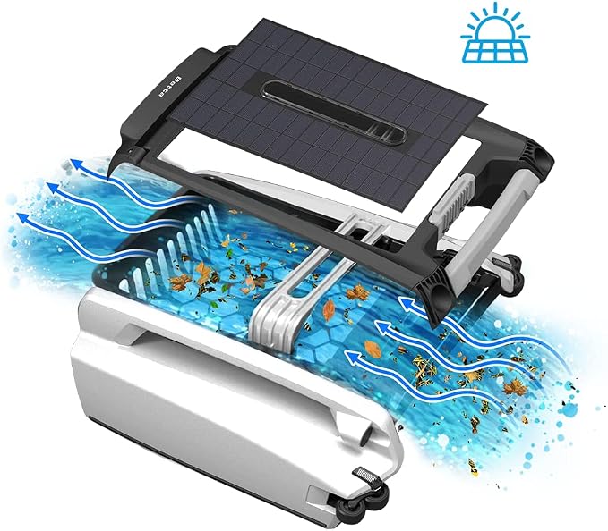 Betta SE Solar Powered Automatic Robotic Pool Surface Skimmer Cleaner with 24/7 Continuous Cleaning Battery Power and Re-Engineered Twin Salt Chlorine Tolerant Motors (White) - Image 9