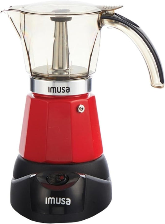 IMUSA 6 or 3 Cup Electric Espresso Coffee Maker with Cool-touch Handle, Red | Detachable Base, Visual Brewing Indicator, Durable Aluminum Construction, Ideal for Cuban and Italian Coffee by VisitIMUSA