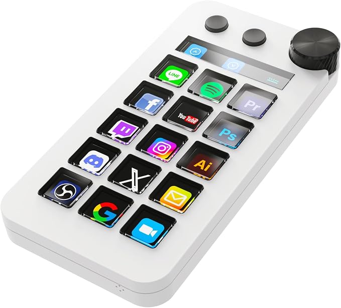 Streaming Deck,Macro pad/Calculator/Numeric Keypad Three Modes | 15 Customizable Macro Keys and LCD Bar,Large Dial,Work Efficiency Device,Compatible with Windows and Mac(N1 White) by Startyourjourneyofdiscovery
