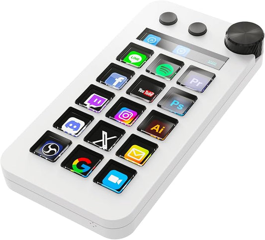 Streaming Deck,Macro pad/Calculator/Numeric Keypad Three Modes | 15 Customizable Macro Keys and LCD Bar,Large Dial,Work Efficiency Device,Compatible with Windows and Mac(N1 White) by Startyourjourneyofdiscovery