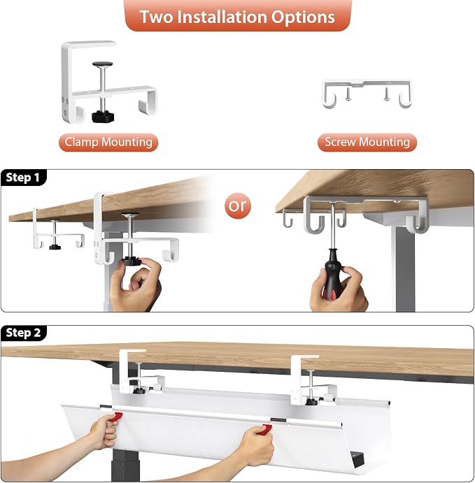 Univivi No Drill Under Desk Cable Management Tray, 36 inch Cable Management | Clamp/Screw Mount Cable Management Under Desk, Premium Fabric Under Desk Cable Tray, Various Size Cable tray for Office, Home - Image 6