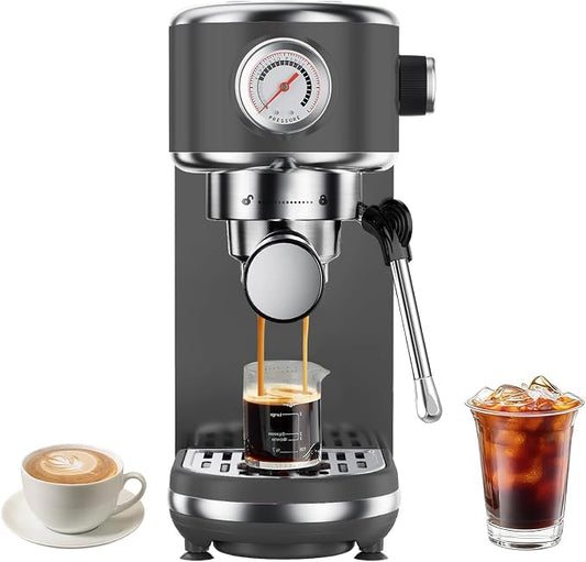 atatix 20 Bar Espresso Machine with Milk Frother, Compact Espresso Maker | Stainless Steel Coffee Machine with Precise Temp Control, 44oz Removable Water Tank for Latte, Cappuccino, Dark Grey by ATATIX