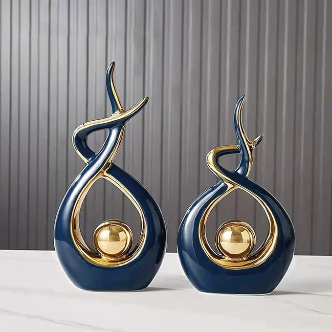 Norrclp Home Decor Modern Abstract Art Ceramic Statue Table Decorations for Dining Room Living Room Office Centerpiece (Blue and Gold, Small), Blue,gold - Image 3