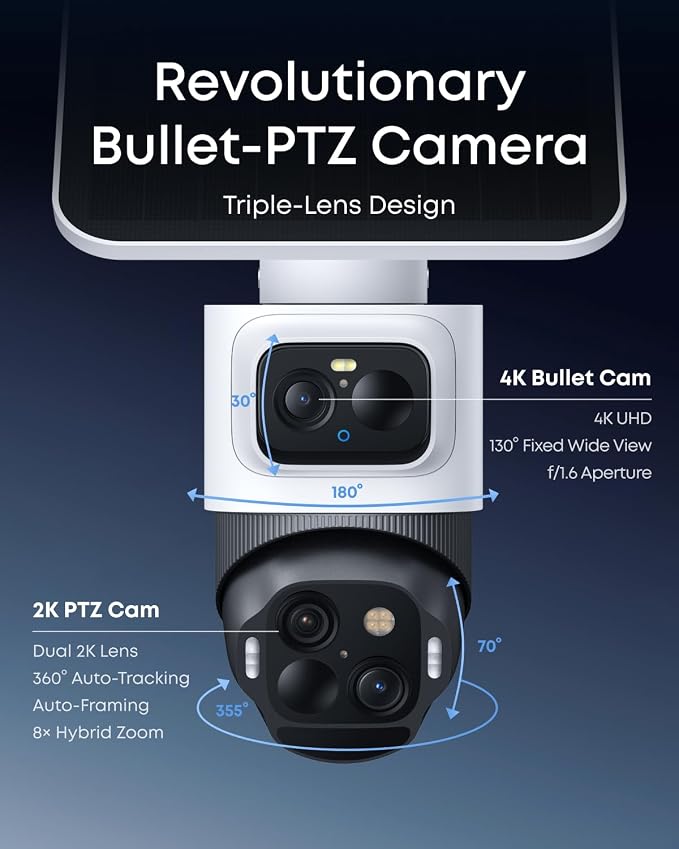 eufy Security eufyCam S4 2-Cam Kit, 4K Solar Wireless Outdoor Security System,3-Lens Bullet-PTZ cam, 360° Coverage,Cross-Cam Track, AI Facial Recognition, 8X Zoom,0 Monthly Fee,Expandable up to 16TB - Image 2