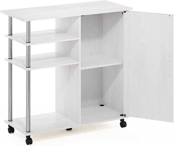 Furinno Helena Rolling Cart, 4-Tier Rolling Utility Cart with Closed Cabinet, Storage Cart, for Office, Living Room, Kitchen, Storage and Organizers, White Wood - Image 5
