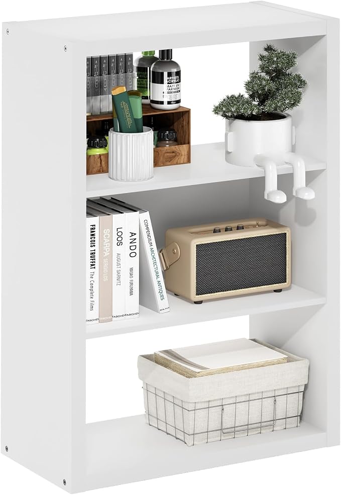 Furinno Viola Book Shelf, 3-Tier Bookshelf, Extra Thick Frame Bookcase with Open Shelf, Open Back Design, 11.3" x 23.2" x 35.9", for Living Room, Bedroom, Home Office, White by Furinno-FitsYourSpaceFitsYourBudget