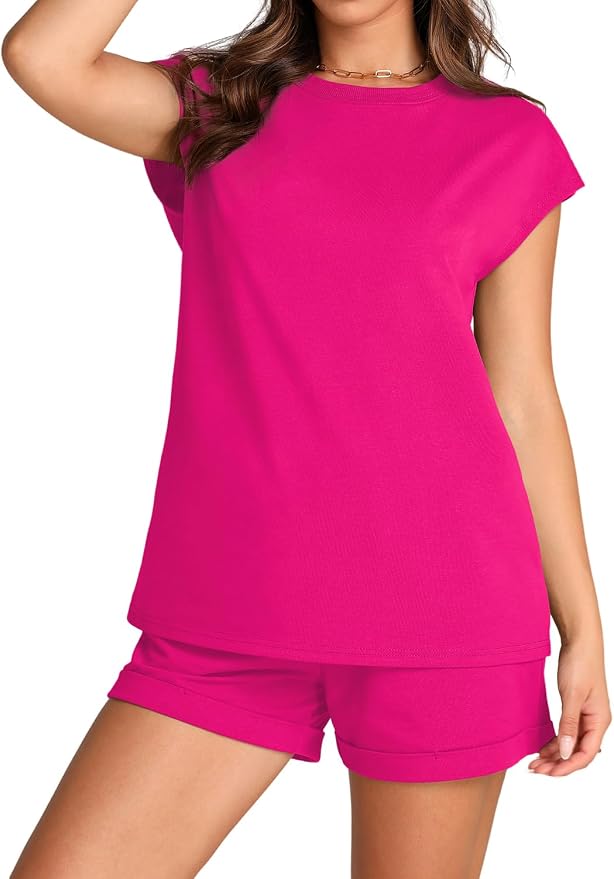 WIHOLL 2 Piece Sets for Women Casual Summer Travel Vacation Outfits Cap Sleeve Shorts Lounge Set - Image 4
