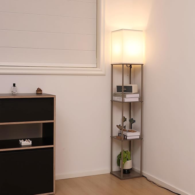 Gupuzm Floor Lamp with Shelves, Modern Square Standing Lamp with 3 Color Temperature Bulb, Corner Display Bookshelf Lamp for Living Room, Bedroom and Office （Grey） - Image 7