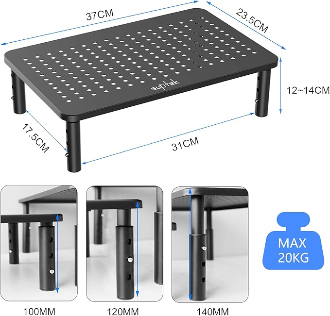 suptek Computer Monitor Stand Riser,Monitor Riser for Laptop, Printer, Notebook and All Flat Screen TV Display with Vented Platform,3 Height Adjustable Laptop Riser,1 Pack,Black(MST003) - Image 4