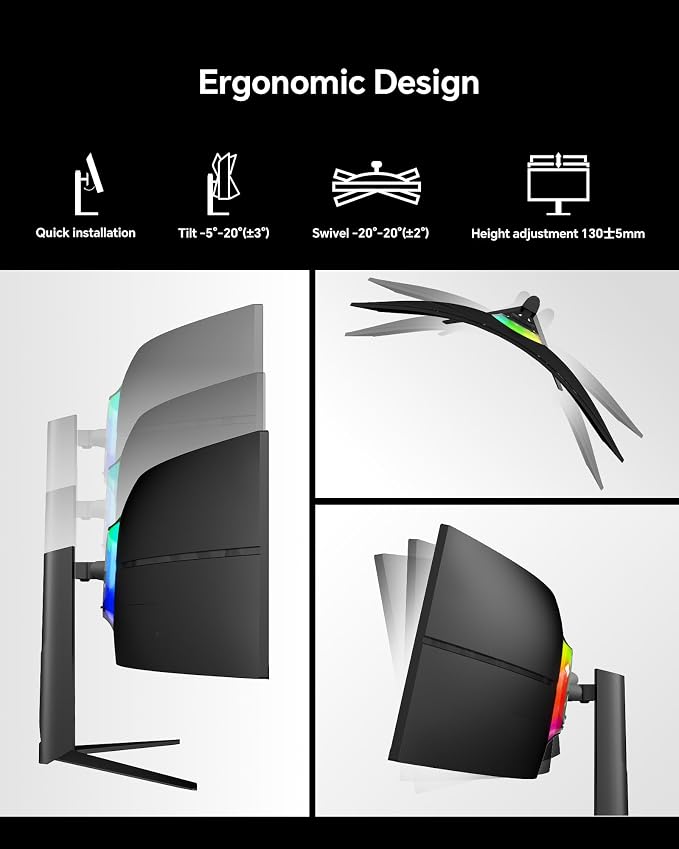 KTC Ultrawide 49 In Curved Gaming Monitor, 5K2K 5120x1440 Computer Monitor DQHD, 180Hz, 32:9, HDR 400, 90W Type-C HDMI DP Port, Bulit-in KVM, Speakers, Adaptive Sync, Tilt Swivel Height Adjust, H49S66 - Image 7