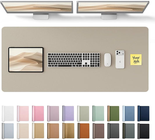 YSAGi Leather Desk Protector, Office Mat, Large Mouse Mat, Non-Slip PU Leather Blotter, Laptop Pad, Waterproof Writing Pad for Office and Home (Olive Beige, 47" x 17") by YSAGi