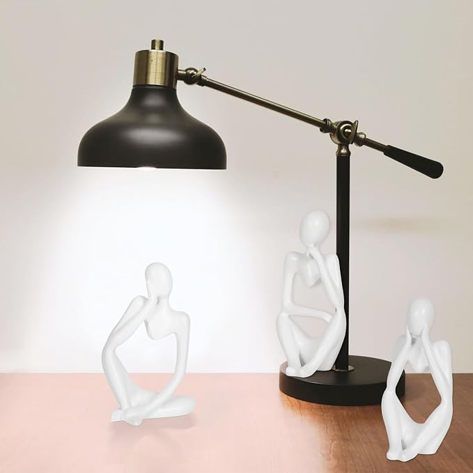 Sandstone Resin Thinker Style Abstract Sculpture Statue Collectible Figurines Home Office Bookshelf Desktop Decor (Small White, 3pcs) - Image 3