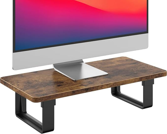 Monitor Stand Riser with 50 LB Capacity, Stable Wood Computer Monitor Stand for Desk Organizers, Anti-slip Computer Riser Monitor Shelf for PC Laptop Notebook Printer Computer iMac, Rustic Brown by CALERTAINDirect
