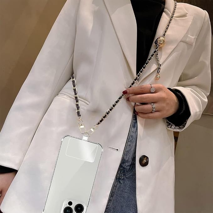 Phone Crossbody Chain Cell Phone Lanyard,Universal Leather+Metal Shouder Strap with Phone Tether Patches (I) - Image 5
