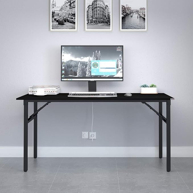 Need Home Office Desk - 62 Inches Large Computer Desk Sturdy Black Table Foldable Desk Gaming Computer Table No Assembly Required AC5CB 62inch | Black Frame Writing Gaming Work Table/Foldable Home Office Desk/Sewing Table, No Assembly Required - Image 6