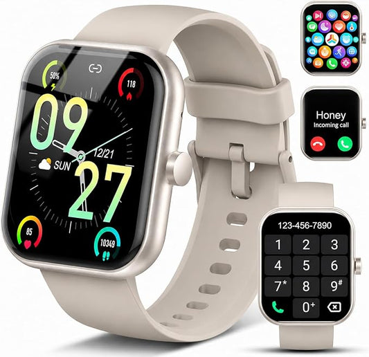 Smart Watch for Men Women (Answer/Make Call), 1.83" HD Touchscreen Fitness Tracker, 110+ Sport Modes, Fitness Watch with Heart Rate/Sleep Monitor/Step, Waterproof Smartwatch for Android,Silver Beige by Coucur