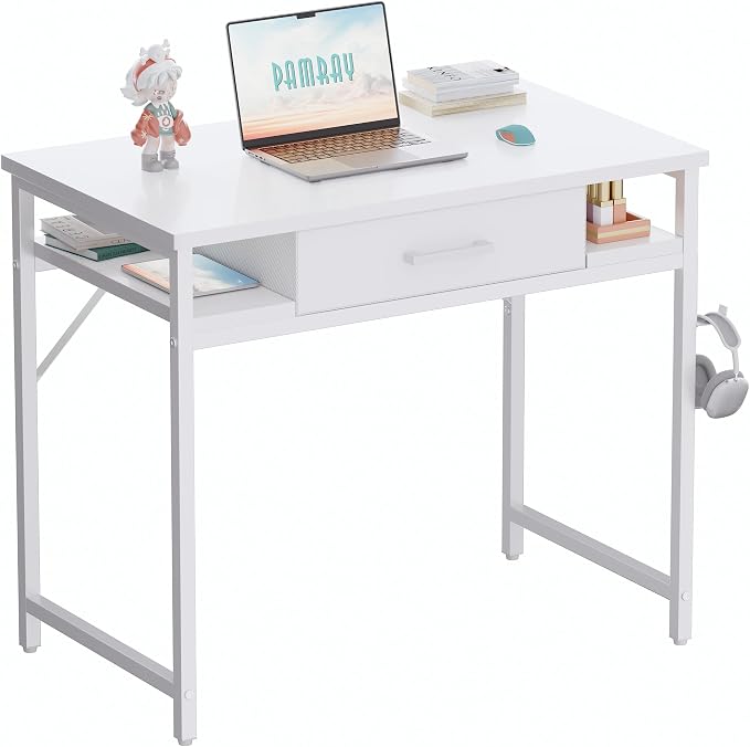 Pamray 32 Inch Small Computer Desk with Drawers for Bedroom Small Spaces | Compact, Sturdy, Easy Assembly, Mini, Suitable for Dorm and Apartment, Study and Writing by PAMRAY