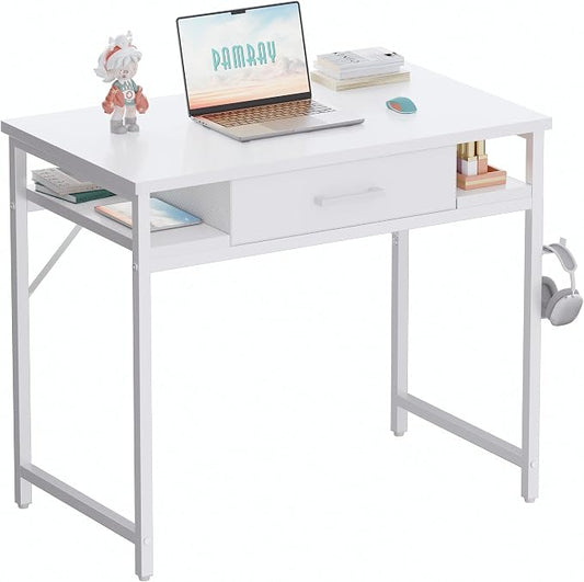 Pamray 32 Inch Small Computer Desk with Drawers for Bedroom Small Spaces | Compact, Sturdy, Easy Assembly, Mini, Suitable for Dorm and Apartment, Study and Writing by PAMRAY