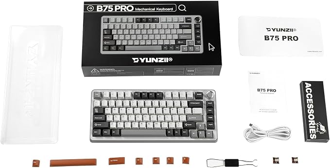 YUNZII B75 PRO 75% Wireless Mechanical Keyboard (Grey,Milk Switch) | Hot Swap Keyboard with Knob, Gasket Mount, Creamy Pre-lubed Switch for Smooth Typing, BT/USB-C/2.4G, for Gaming - Image 9