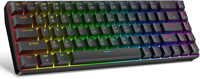 DIERYA DK68 60% Wireless Mechanical Gaming Keyboard, 3-Mode, Bluetooth 5.0/2.4G/USB-C, RGB Backlit, 68-Key Compact Mini for Windows, Mac, Linux - Linear Red Switch - Black by DIERYA