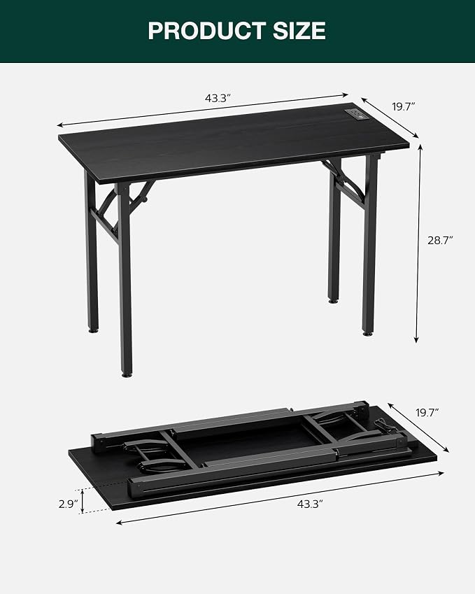 Frylr Small Folding Computer Desk – 43.3 Inch Portable Table for Craft and Study, Lightweight Desk for Small Spaces, Foldable Laptop Table Built-in AC/USB Outlets for Convenience, Dark Oak - Image 2