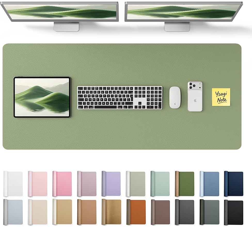 YSAGi Leather Desk Protector, Office Mat, Large Mouse Mat, Non-Slip PU Leather Blotter, Laptop Pad, Waterproof Writing Pad for Office and Home (Bamboo Green, 47" x 17") by YSAGi