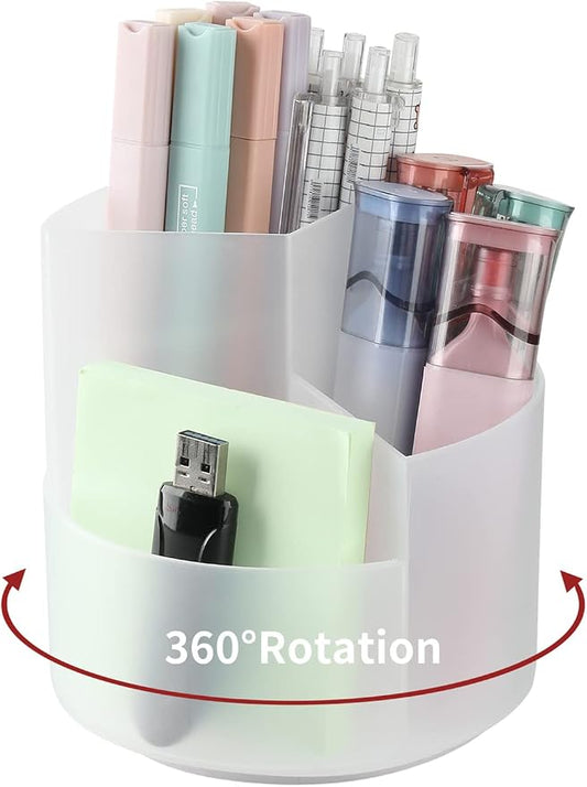 Desk Pencil Pen Holder, 3 Slots 360-Degree Spinning Organizers, Desktop Storage Stationery Supplies, Cute Cup Pot for Office, School, Art Supply, Kids - Clear by EDENMS
