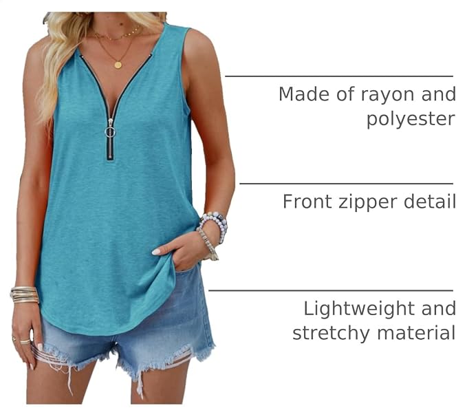 Halife Womens Half Zip V Neck Tank Tops Summer Sleeveless Shirts Casual Loose Top Blouses T Shirts - Image 4
