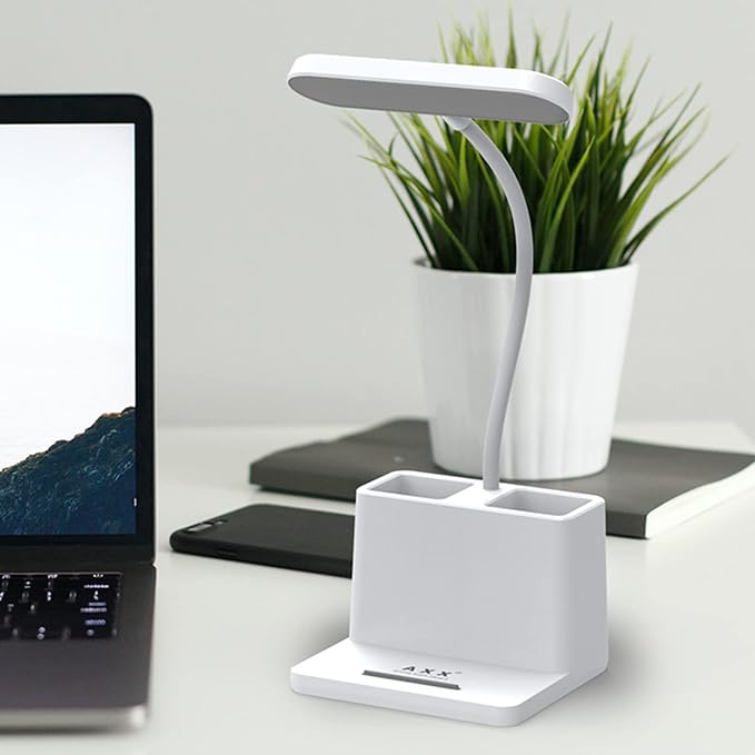 AXX Small Desk Lamp, Rechargeable Cute Table Light for Kids Teens | for College Dorm Room, Home Office, Bedroom, White, LED, Pen Holder, Mini, Gooseneck, Computer Task, Desktop Study - Image 2