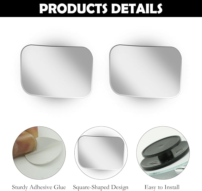 2Pcs Cars Square Blind Spot Mirrors, Car Side Mirror Blindspot Adjustabe Angle 360 Degree Wide Angle Convex RearView Removable for Enhanced Safety Universal Accessories for Suvs RVs Trucks - Image 3