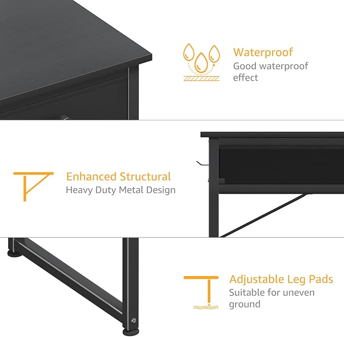 DLisiting Computer Desk with Fabric Drawers for Home Office Bedroom, 40 Inch Small Gaming Desk with 2 Drawers, Study Writing Table PC Desks, Black - Image 7