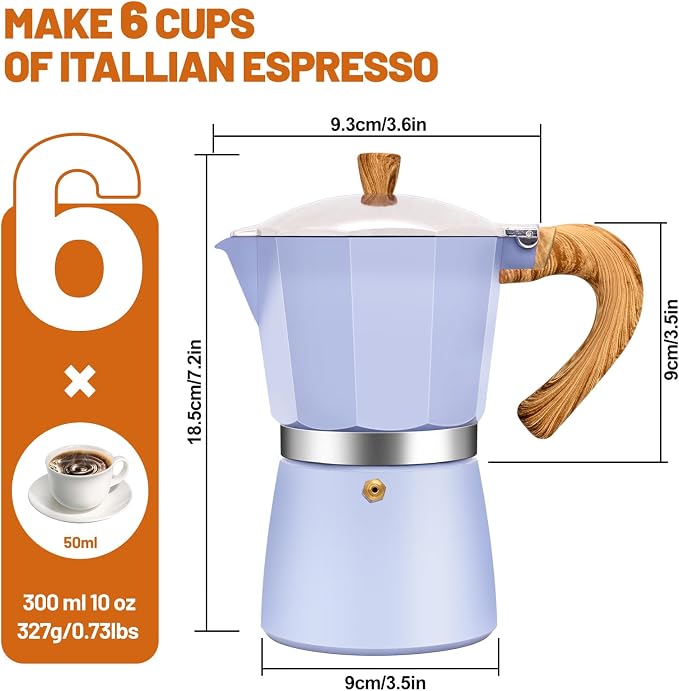 6 Cup Aluminum Espresso Stovetop Moka Pot Express Coffee Maker Percolator Italian Classic Mocha Coffee Machine for Italian and Cuban Cafe Brewing for Home & Camping 300ml 10oz - Image 2