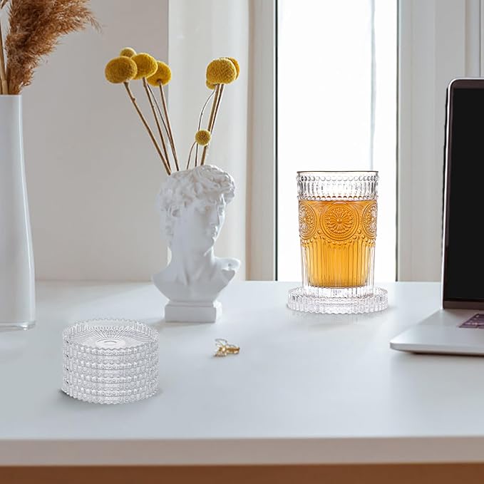 Modern Clear Coaster Set of 5- Glass Coasters for Drinks Crystal Coasters Round Cup Mat Coffee Table Decor for Office, Kitchen, Bar, Dining Room, Living Room, Patio (Clear) - Image 5