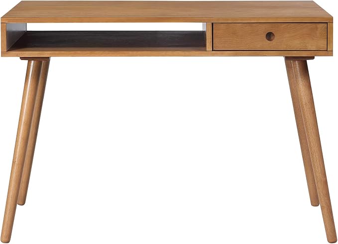 Nathan James Parker Modern Home Office Writing, Computer or Laptop Desk with Open Storage Cubby and Small Drawer, Walnut - Image 6