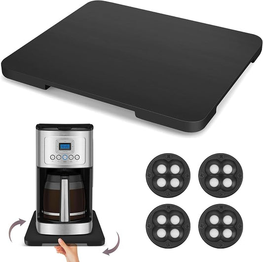 360°Rolling Tray Bamboo Kitchen Appliance Slider for Coffee Maker Pot | Countertops Sliding Tray for Coffee Maker Appliances Mat Easily from Under The Cabinet,Black 11.8"×9.8" by GIASSVIO