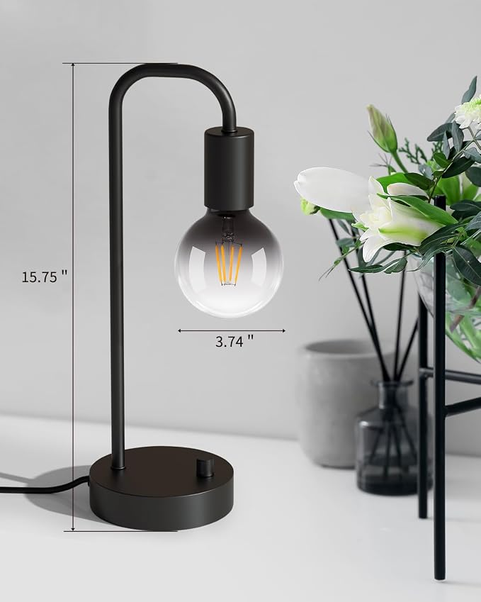 ONEWISH Industrial Table Lamp Set of 2, Fully Dimmable Beside Lamp with Gradient Black Art LED Bulb, Modern Nightstand Desk Lamps for Bedroom, Living Room, Office, Reading(Bulb Included) - Image 7