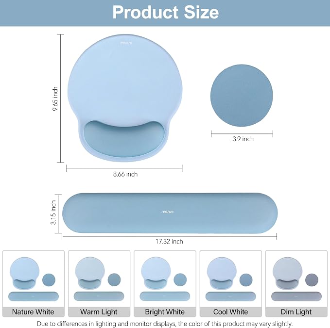 MOSISO Wrist Rest Support for Mouse Pad&Keyboard Set, Air Blue | Circle Curved Ergonomic Mousepad Non-Slip Base Home/Office Pain Relief&Easy Typing Pad with Soft Cloth&Silicone Lining - Image 7