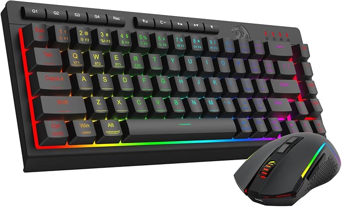 Redragon Wireless Gaming Keyboard and Mouse Combo, 60% Portable, Black | Bluetooth/2.4G/USB-C Wired, RGB Backlit, Quiet Rechargeable Macro Membrane Keyboard & 12800 DPI Mouse for Win/MAC by REDRAGON