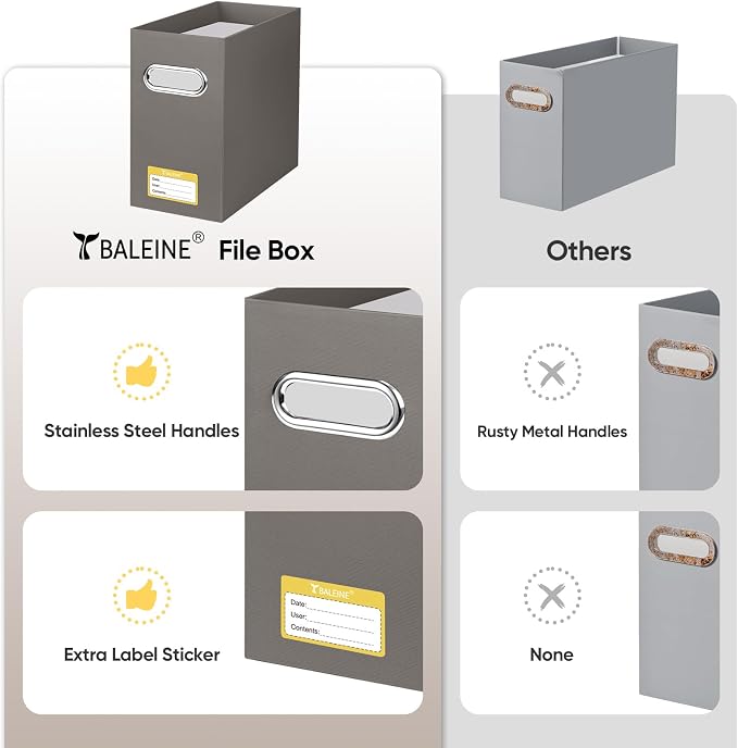 BALEINE File Organizer Box, Cardboard File Folder Organizer with Handle for Letter Size, Portable Collapsible Hanging Filing Box for Home Office Document Storage (1 Pack, Brown) - Image 5