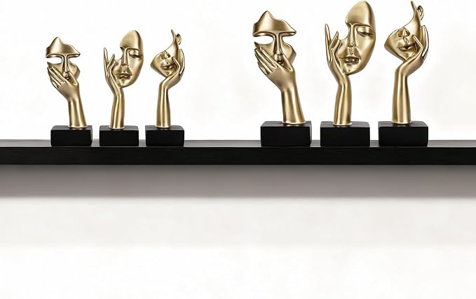 3 Pcs Thinker Large Statue Set - Black Glod Art Abstract Home Accent Figurines for Living Room, Bedroom, Shelves, Office Desktop, Coffee Table Decor, Gift for Women (3 Pcs Black Glod, 9") - Image 2