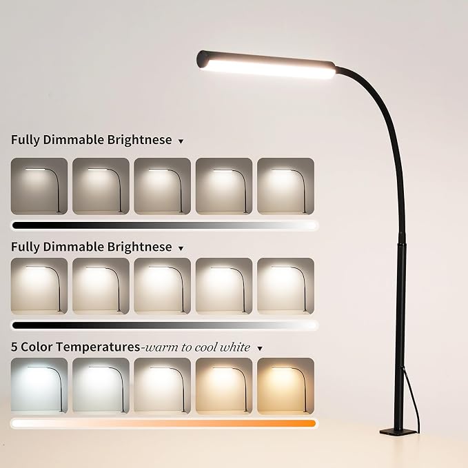 LED Desk Lamp for Office Home, Adjustable Flexible Eye-Caring Desk Light with,5 Modes 10 Brightness Adjustment, USB Adapter Desk Lamp with Clamp-MINI-B - Image 2