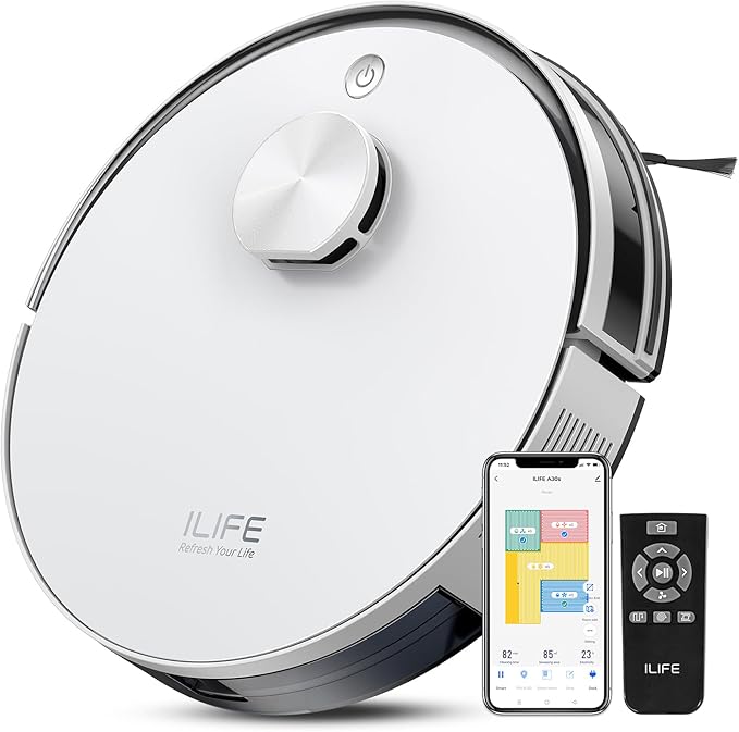 ILIFE A30s Robot Vacuum, 10000Pa Max Suction | LiDAR Navigation, Home Mapping, No-Go Zone, 150 Mins, App, Voice and Remote Control, for Hard Floor, Carpet and Pet Hair by ILIFE