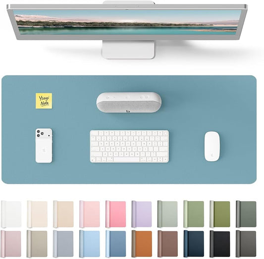 YSAGi Leather Desk Pad Protector, Office Desk Mat, Large Mouse Pad, Non-Slip PU Leather Desk Blotter, Laptop Desk Pad, Waterproof Desk Writing Pad for Office and Home (Aquamarine, 23.6" x 13.8") by YSAGi