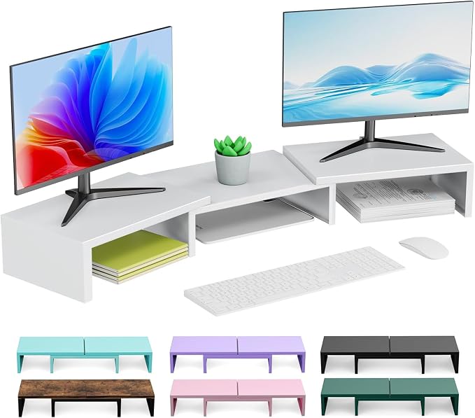 Dual Monitor Stand for Desk, Metal Computer Stand, Desk Shelf Riser,Desktop Organizer for Home and Office Use (White) by OUTIOE